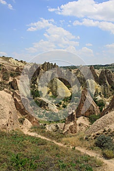 Fairy chimneys against a bright blue sky- Cappadocia photo